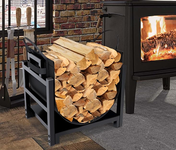 MOFEEZ firewood organization at the fireplace enhances tidy ambiance