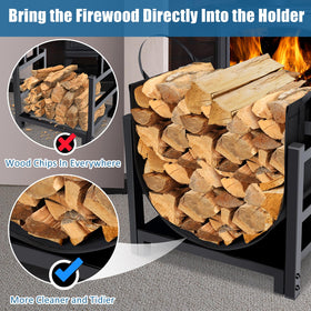 MOFEEZ firewood rack dimensions 18 by 13 by 17 inches beside stove