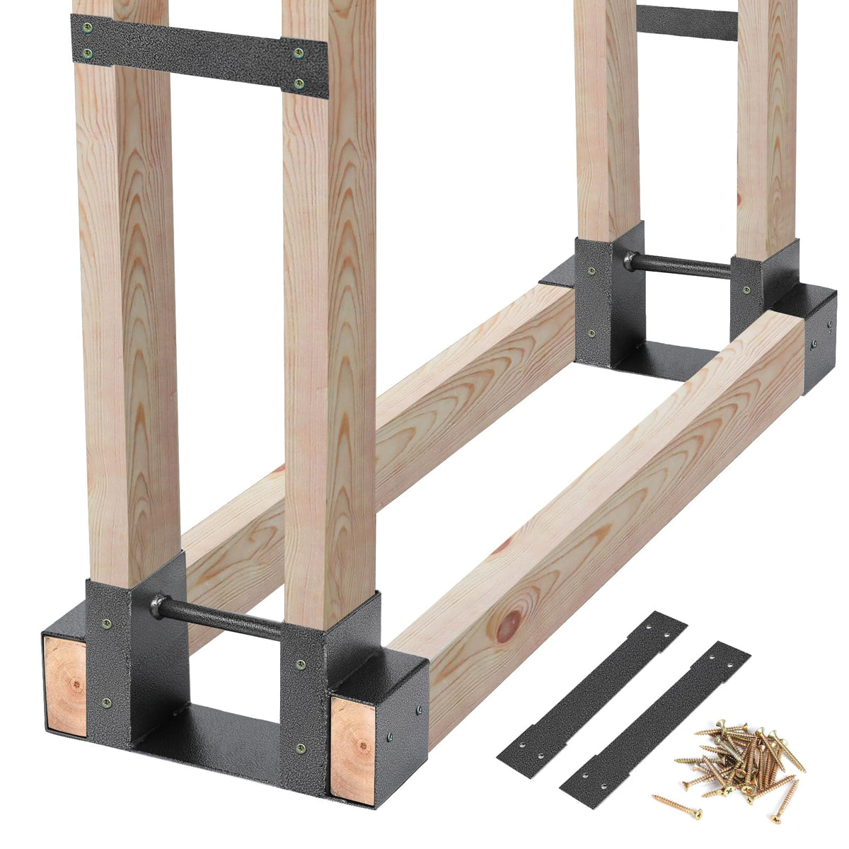 MOFEEZ outdoor firewood rack with 2x4 bracket kit keeps wood tidy and ready by the patio