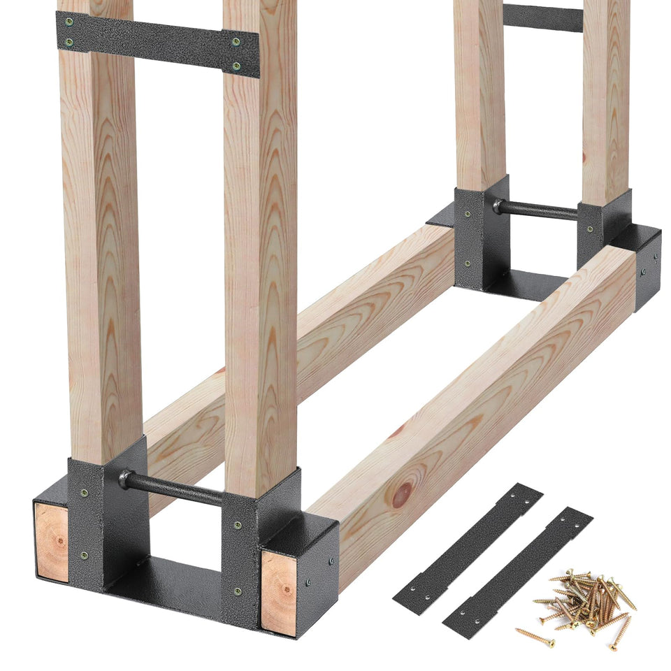 MOFEEZ outdoor firewood rack with 2x4 bracket kit keeps wood tidy and ready by the patio