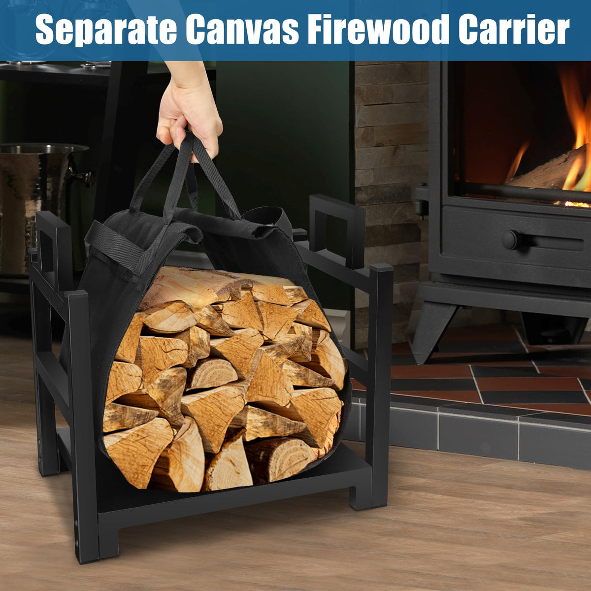 MOFEEZ wood carrier canvas pouch enables one-trip loading from stack