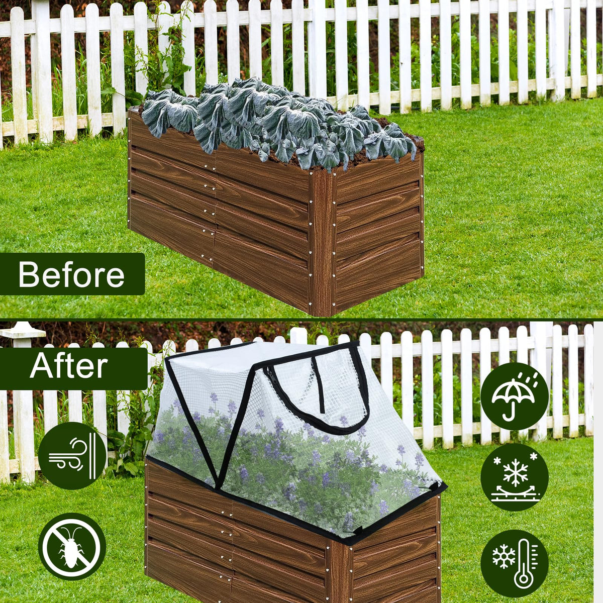 Mofuiry 2Pack Garden Row Cover uses waterproof PE fabric for outdoor durability.