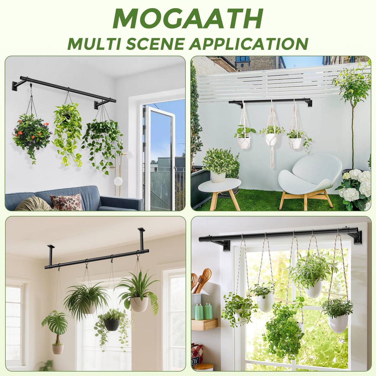 Mogaath versatile hanger accommodates various pots and hanging options.
