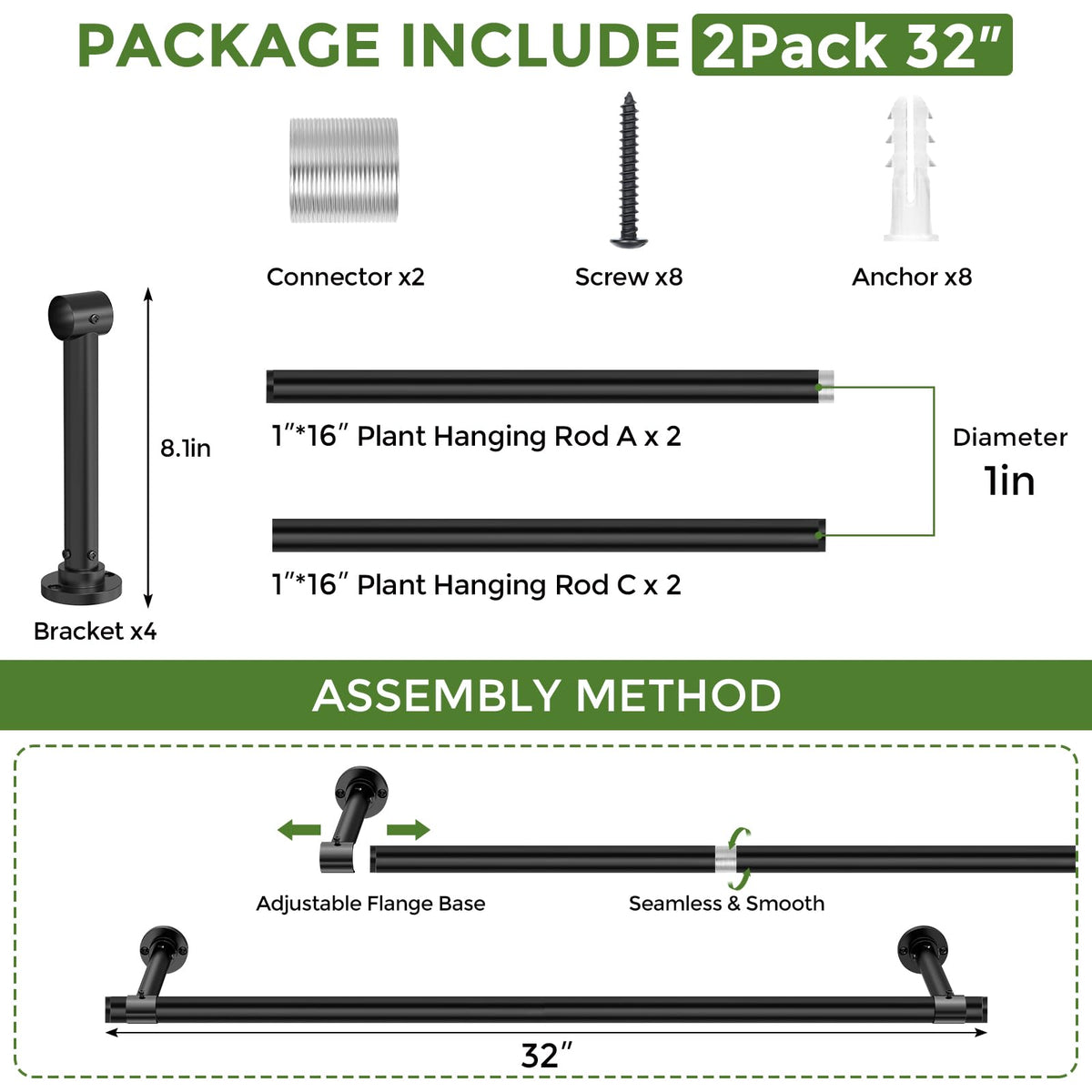 Mogaath wall or ceiling mounting with included anchors and hardware