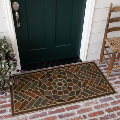 Mohawk Home entryway doormat front view highlights ornamental grain multicolor finish.