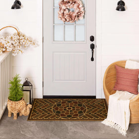 Mohawk Home medallion grain mat with dirt-trapping grooves and durable backing.