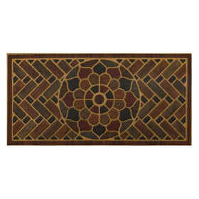 Mohawk Home Medallion Grain door mat grooved surface traps dirt and moisture.