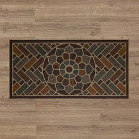 Mohawk Home recycled rubber backing supports eco-friendly design.