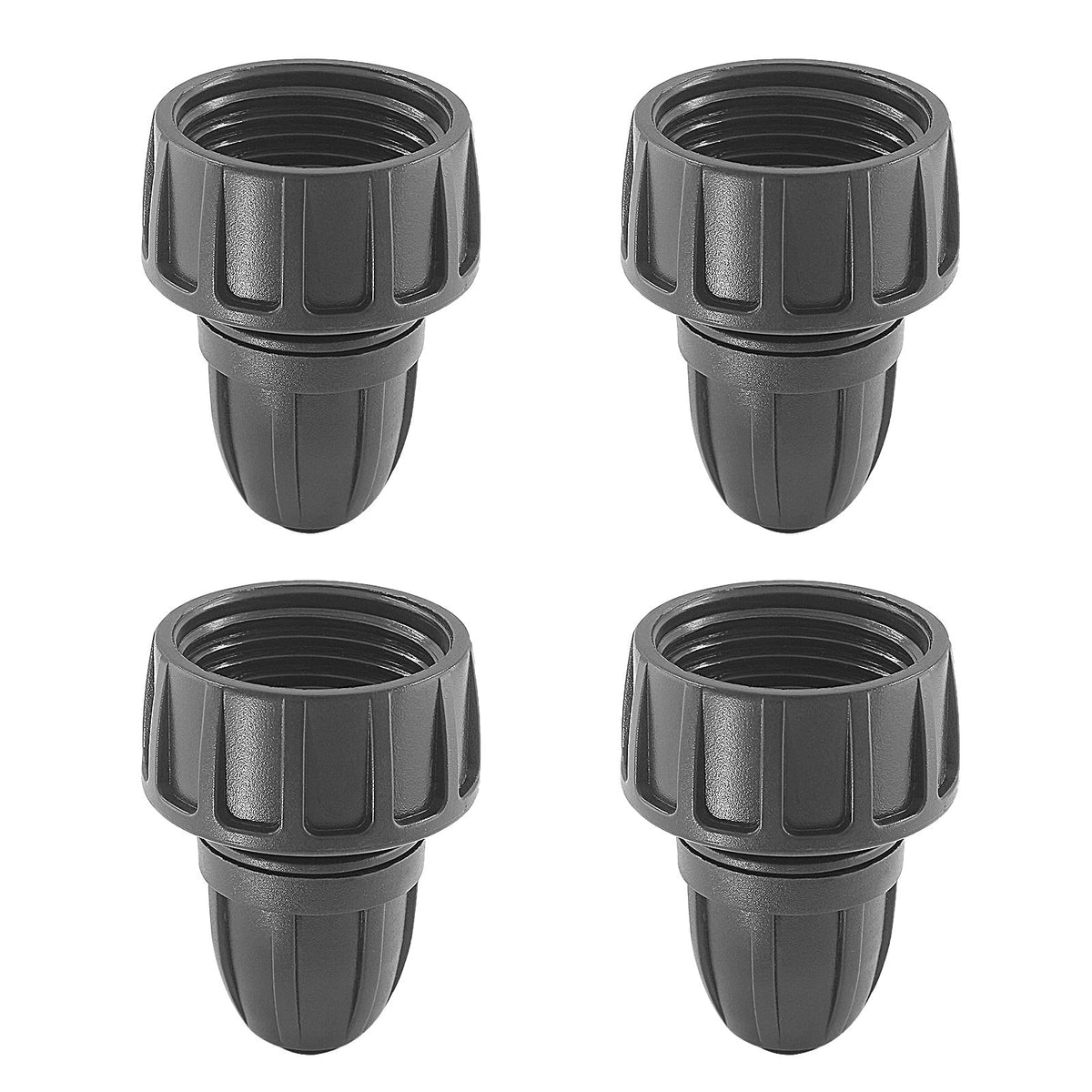 Moicstiy 4-pack drip irrigation hose adapters for secure garden connections.