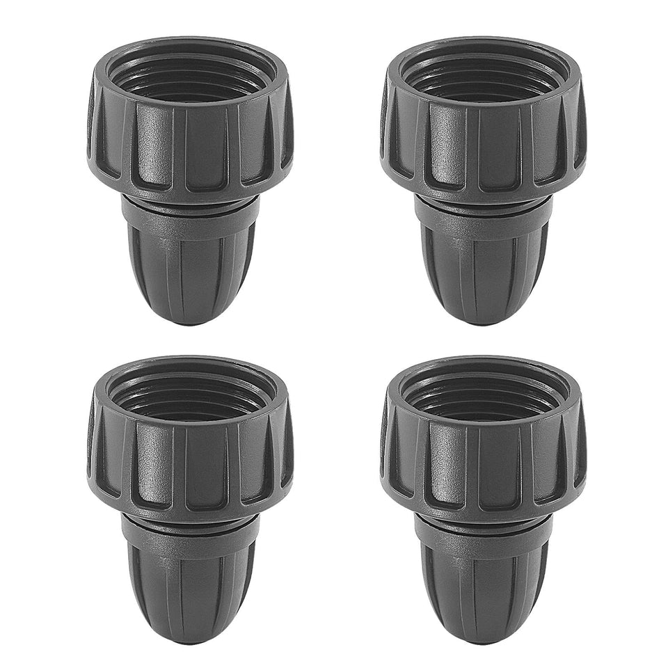 Moicstiy 4-pack drip irrigation hose adapters for secure garden connections.