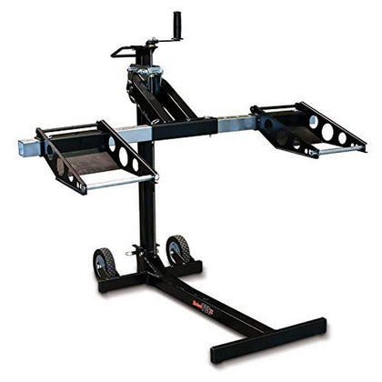 MoJack MJ750XT front-end lift showing stable mower access for service