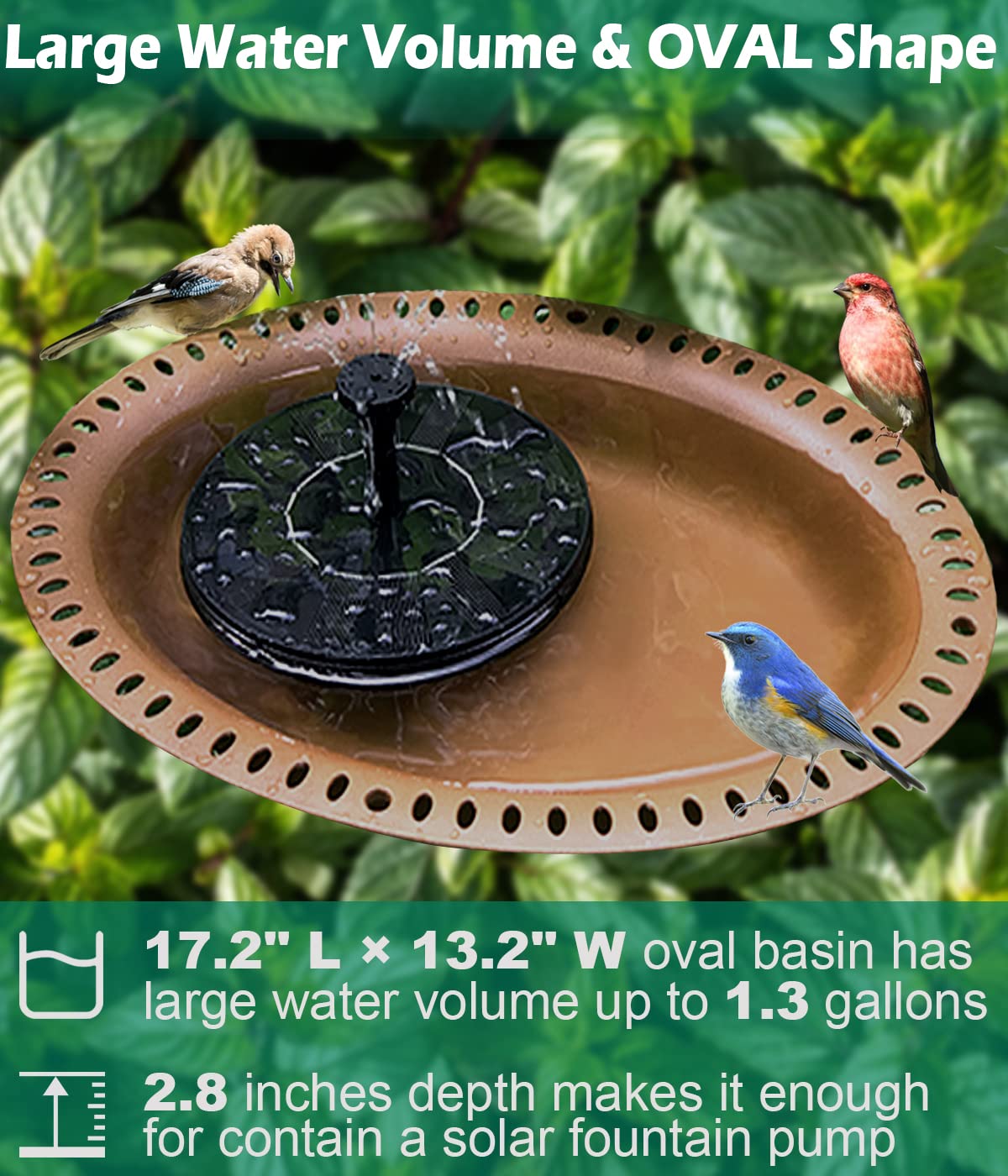 Mokeyder brown outdoor birdbath blending with garden scenery