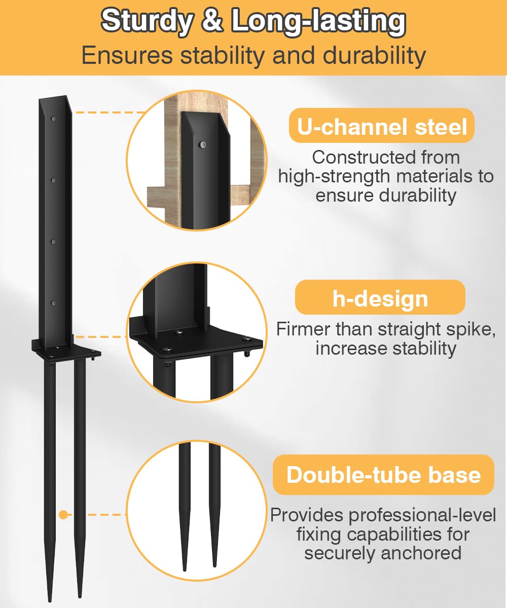 Mokeyder Fence Post Anchor Kit with h-design base for firmer ground fixation.