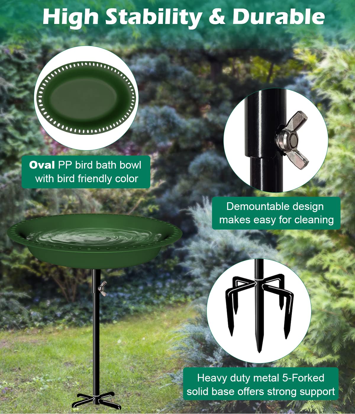 Mokeyder oval green basin highlights water visibility for birds.