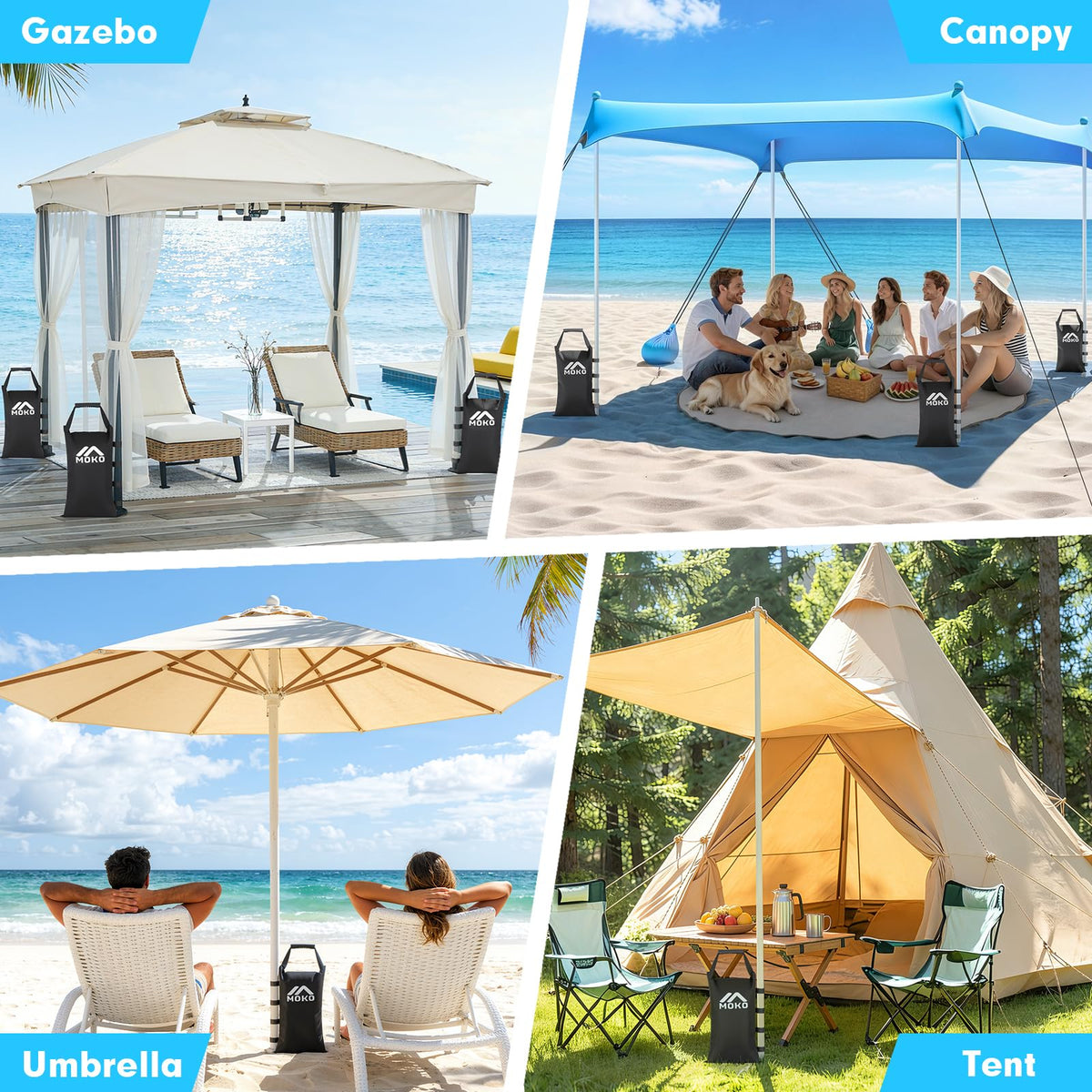 MoKo versatile weight bags suit tents, gazebos, beaches, and markets