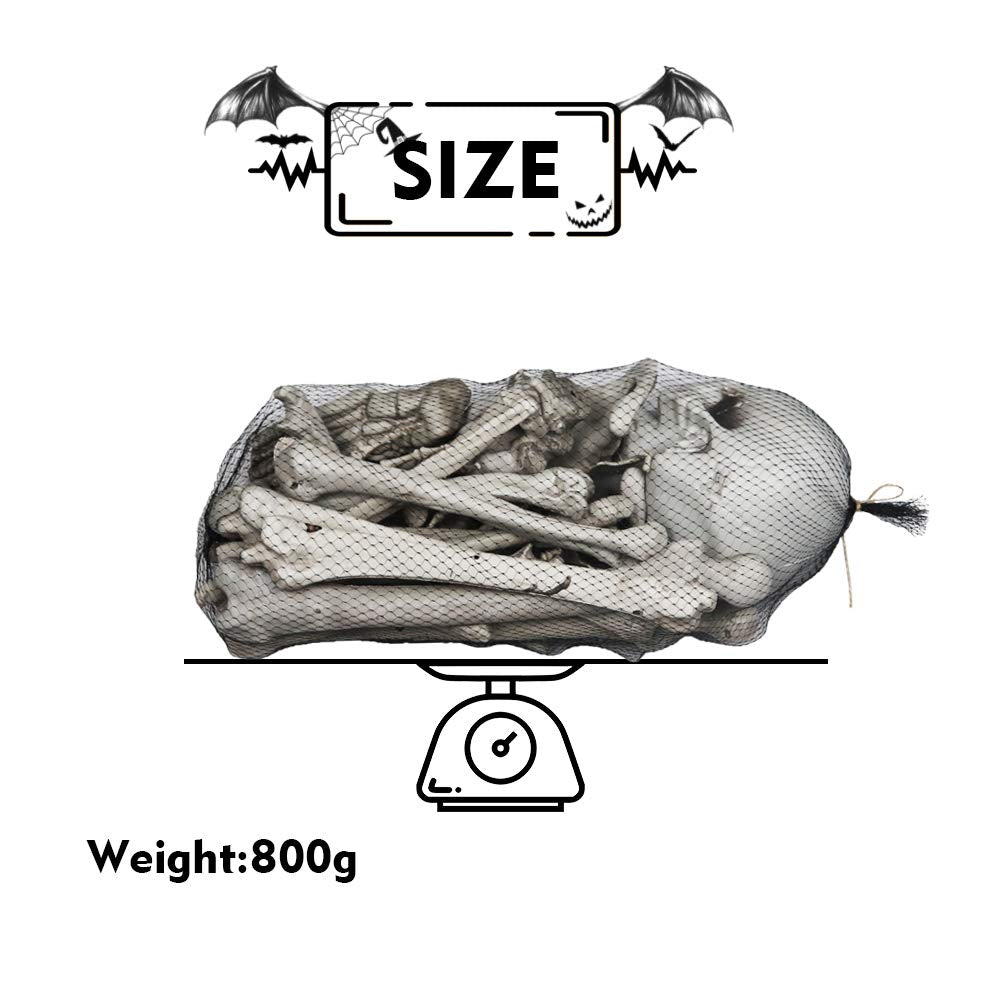 MOKRY PARTY dungeon-inspired skeleton display enhances indoor Halloween scenes.