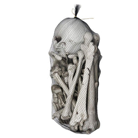 MOKRY PARTY life-size skeleton skull set adds spooky graveyard ambience.
