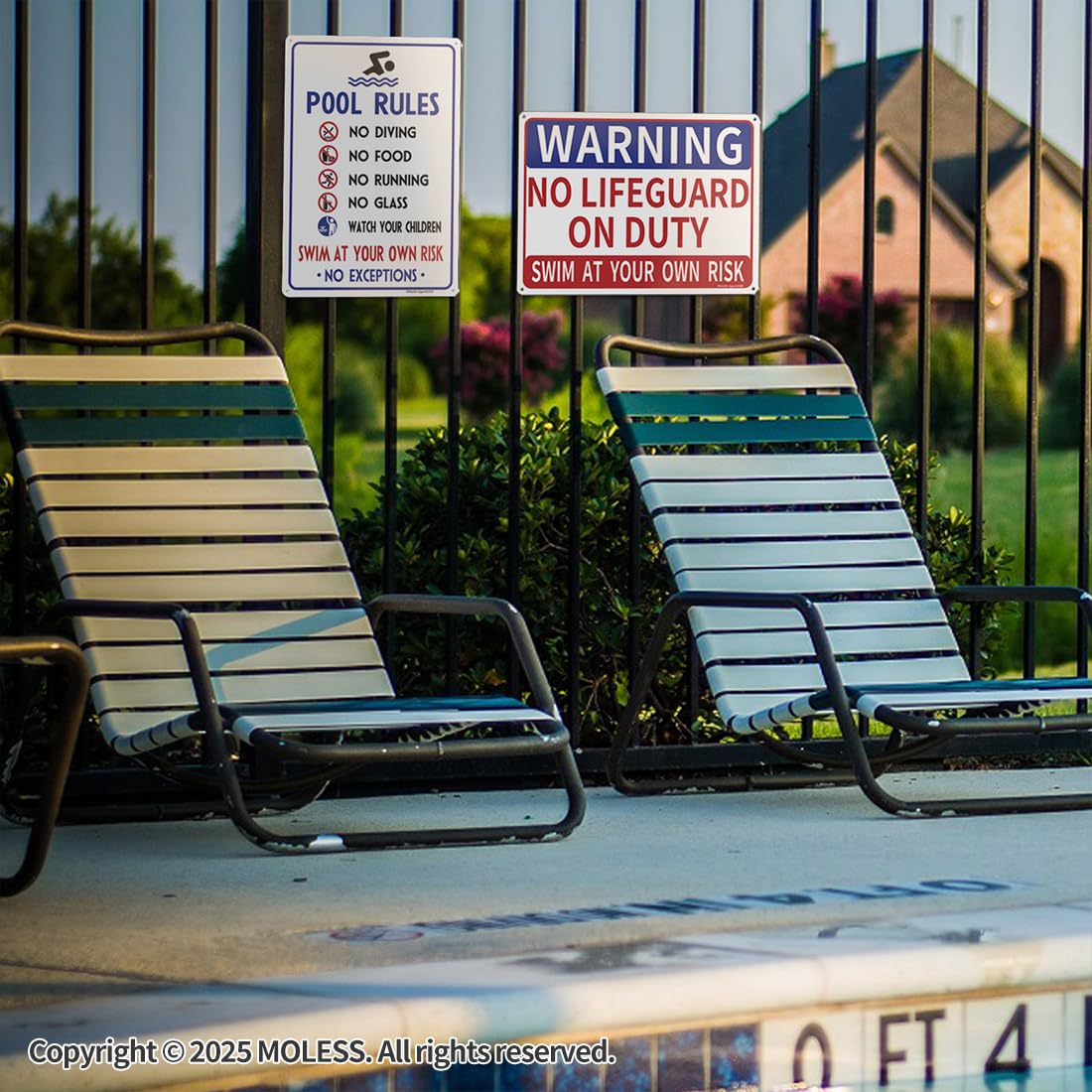 MOLESS aluminum weatherproof sign resists rust in all weather.