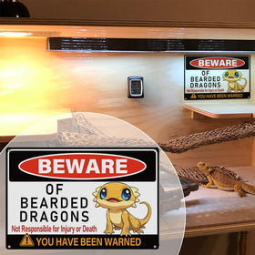 MOLESS Bearded Dragon Decor Sign white background with BEWARE OF BEARDED DRAGONS