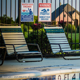 MOLESS durable aluminum pool sign withstands weather for long-lasting outdoor use.