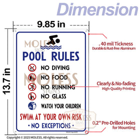 MOLESS No Diving sign clarifies rules for swimmers at a glance.