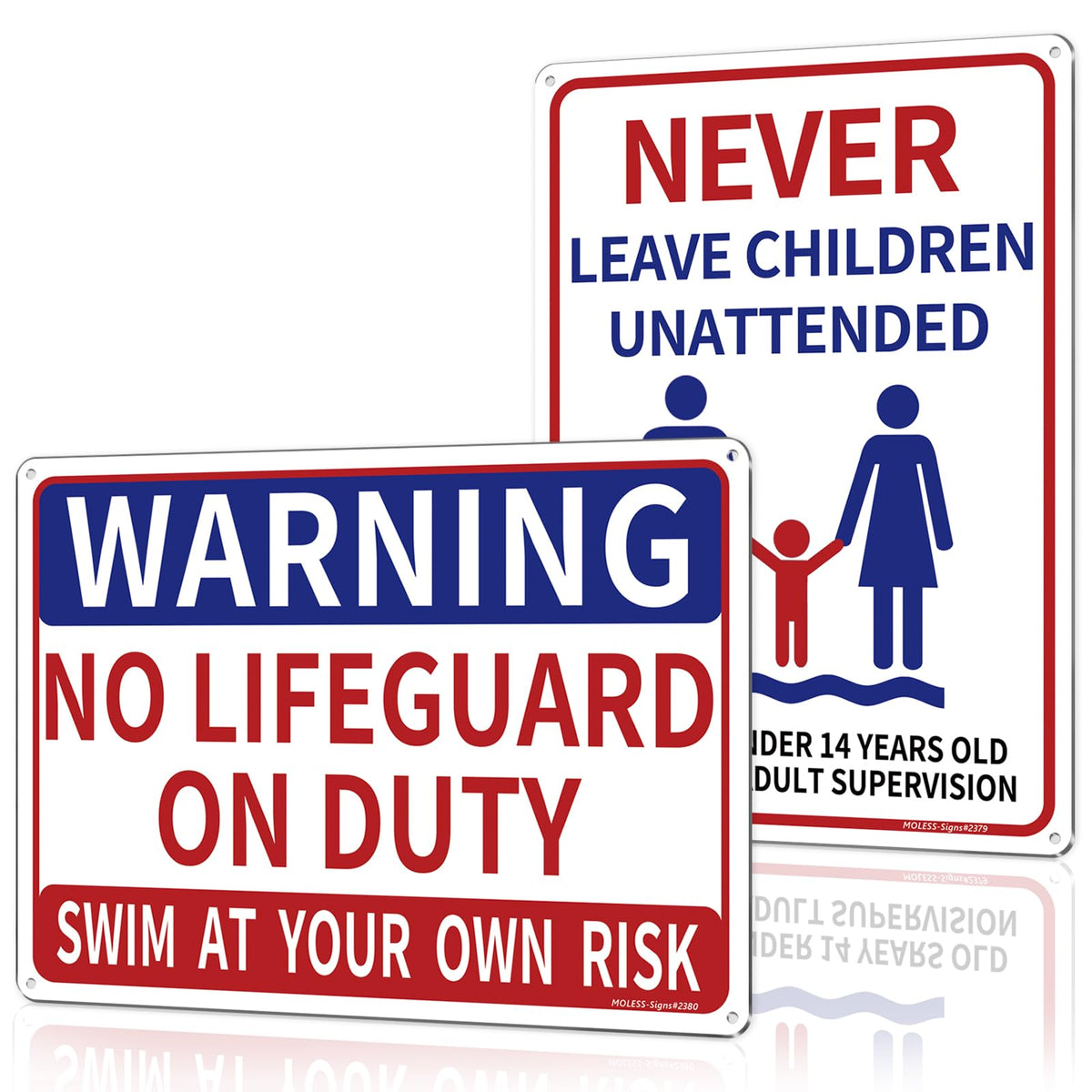 MOLESS No Lifeguard on Duty pool sign clearly alerts swimmers for safer pool use