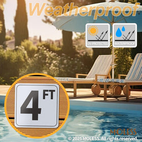 MOLESS pool-depth sign helps guests read depth at a glance