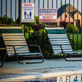 MOLESS No Lifeguard on Duty outdoor aluminum sign resists rust and weather