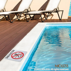 MOLESS pool sticker adds a clear no diving reminder to decks.