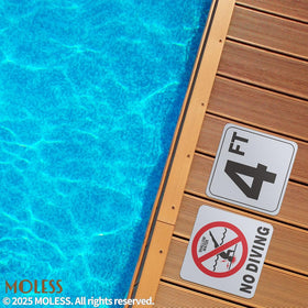 MOLESS self-adhesive pool sign installs quickly on tile or concrete