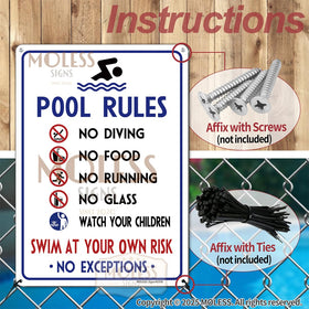 MOLESS Swim At Your Own Risk sign reminds guests to assess conditions before entering.