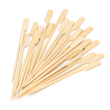 MOLFUJ 6-inch bamboo skewers with flat paddle handle for stable grip during serving