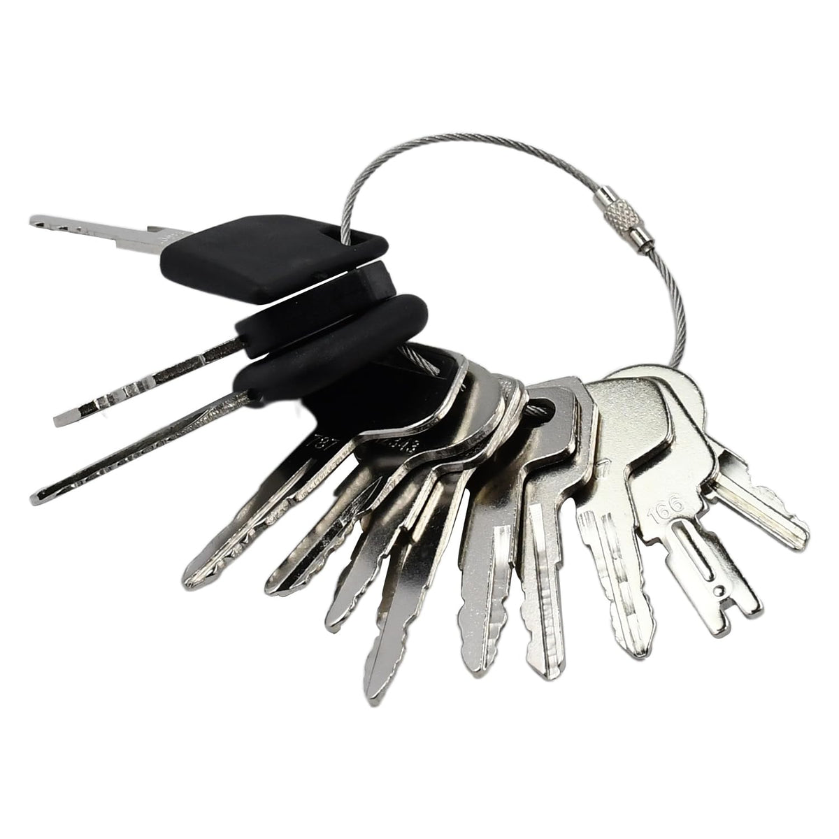 Close-up of Molloparts keys showing diverse head styles for JCB and Volvo compatibility