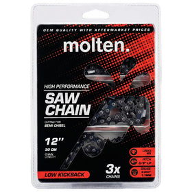 Molten Dewalt 12-inch chain pack close-up with 3/8 inch LP and .043 inch gauge.