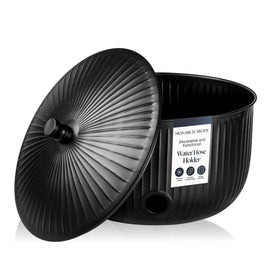 Monarch Abode garden hose holder with lid keeps hoses tidy and accessible.