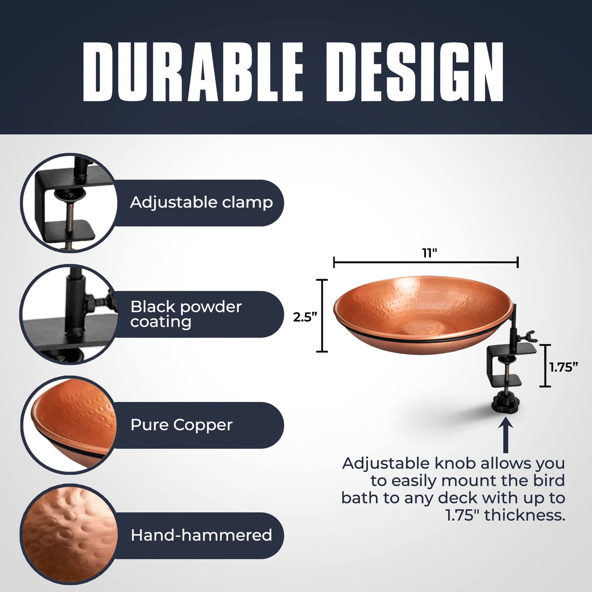 Hand-hammered copper bowl ages to natural patina while resisting rust for outdoor use