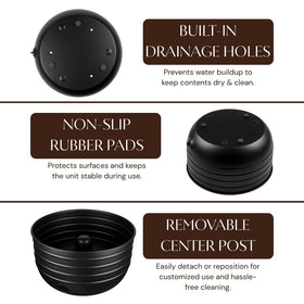 Non-slip rubber feet keep the unit stable on patios and decks.