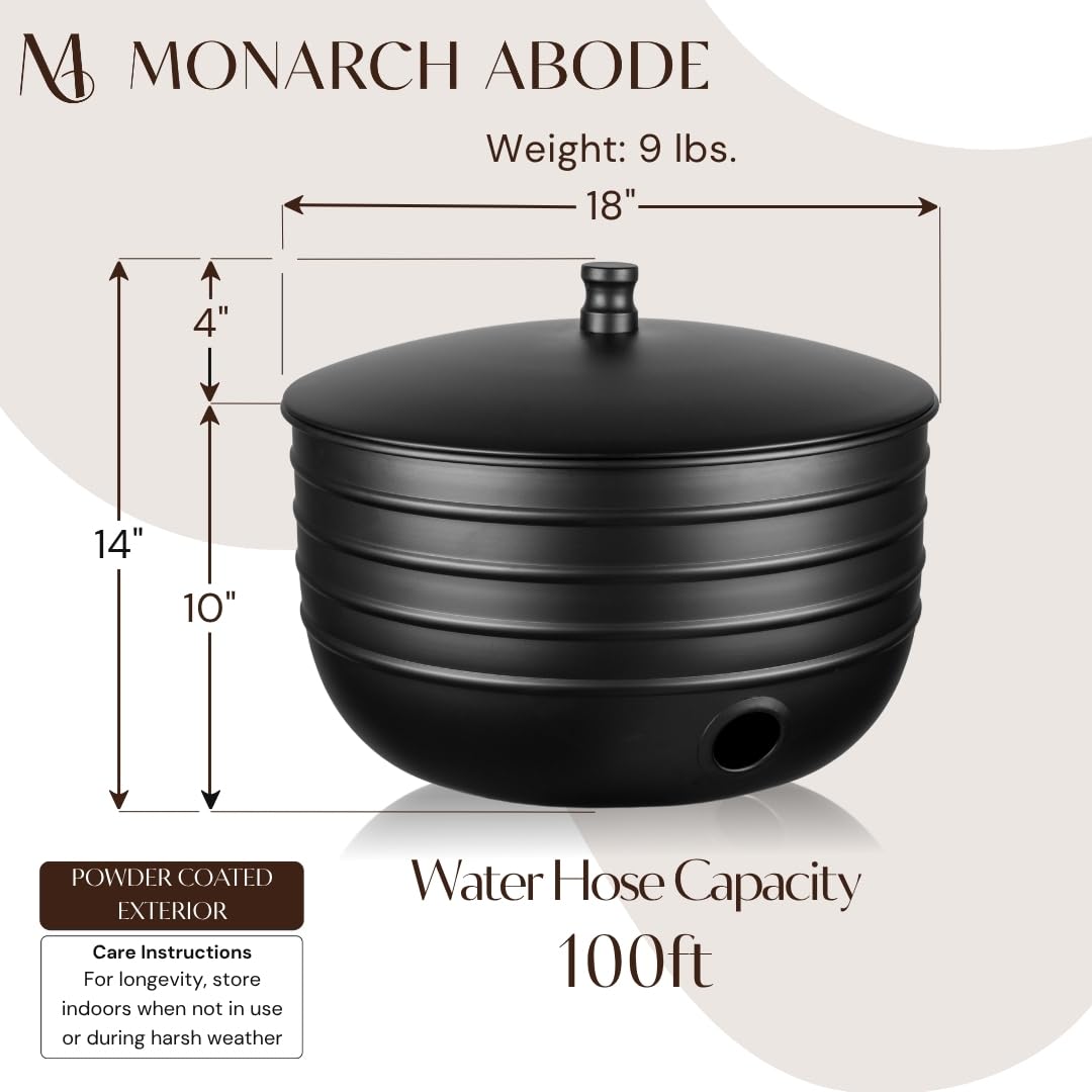 Monarch Abode outdoor hose pot doubles as a stylish storage solution for 100 ft hoses.
