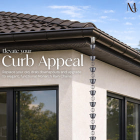 Monarch decorative rain chain with 15 large cups boosts curb appeal.