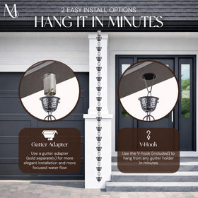 Monarch expandable rain chain length adjusts for taller rooflines.