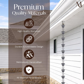 Monarch rain chain installed along gutters as downspout alternative.