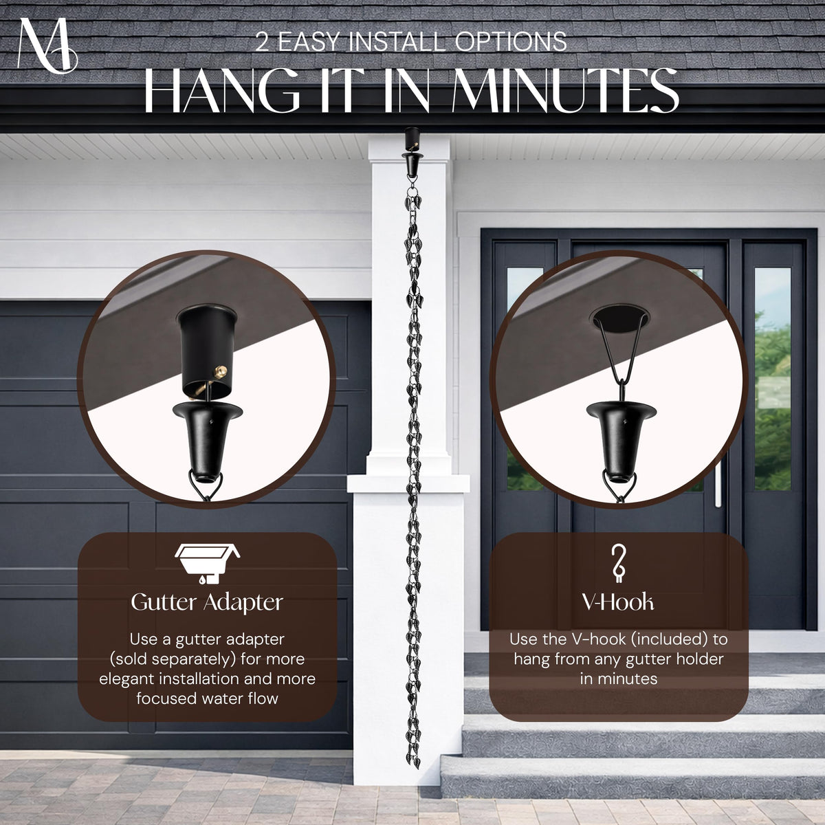 Monarch Rain Chains 46-ring leaf design provides lush, contemporary texture