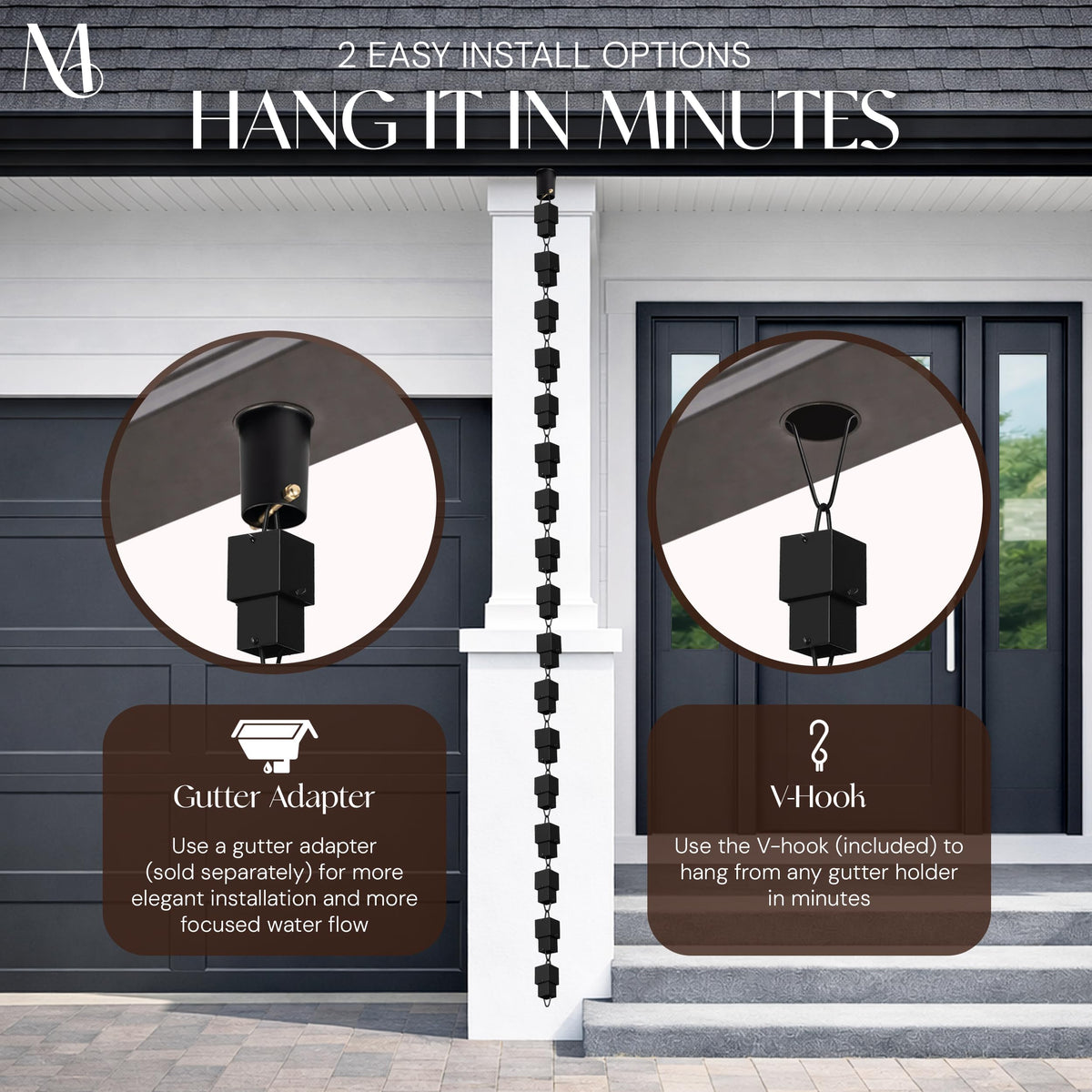 Monarch Rain Chains all-weather aluminum resists rust for year-round outdoor use.