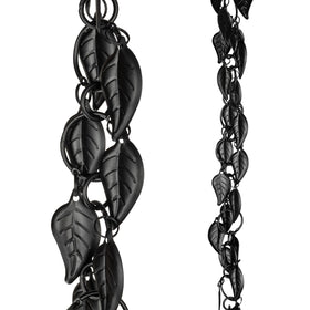 Monarch Rain Chains aluminum cascading leaves in matte black for elegant gutter drainage and curb appeal
