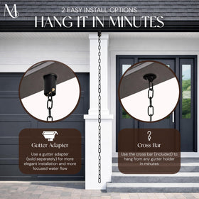 Monarch Rain Chains expandable-length allows perfect fitting for rooflines.