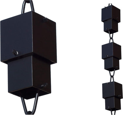 Monarch Rain Chains multi cube black displays modern curb appeal with durable gutter-downspout alternative.