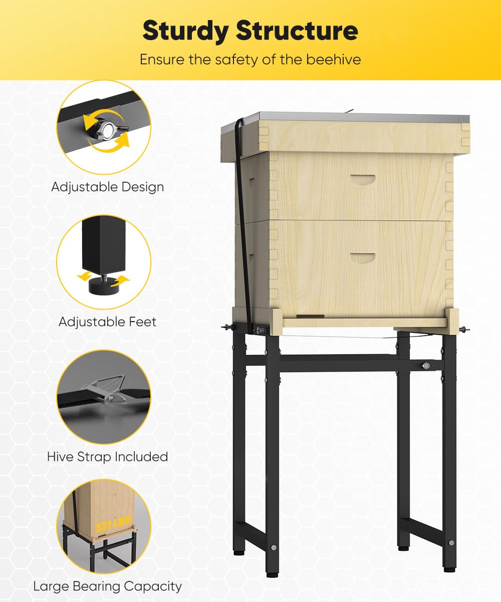 Mondazie four adjustable feet keep the hive level