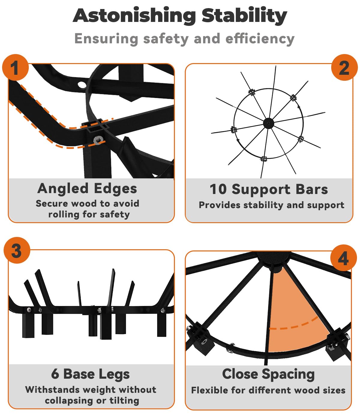Mondazie fire pit grate with five legs and a central leg for balanced support