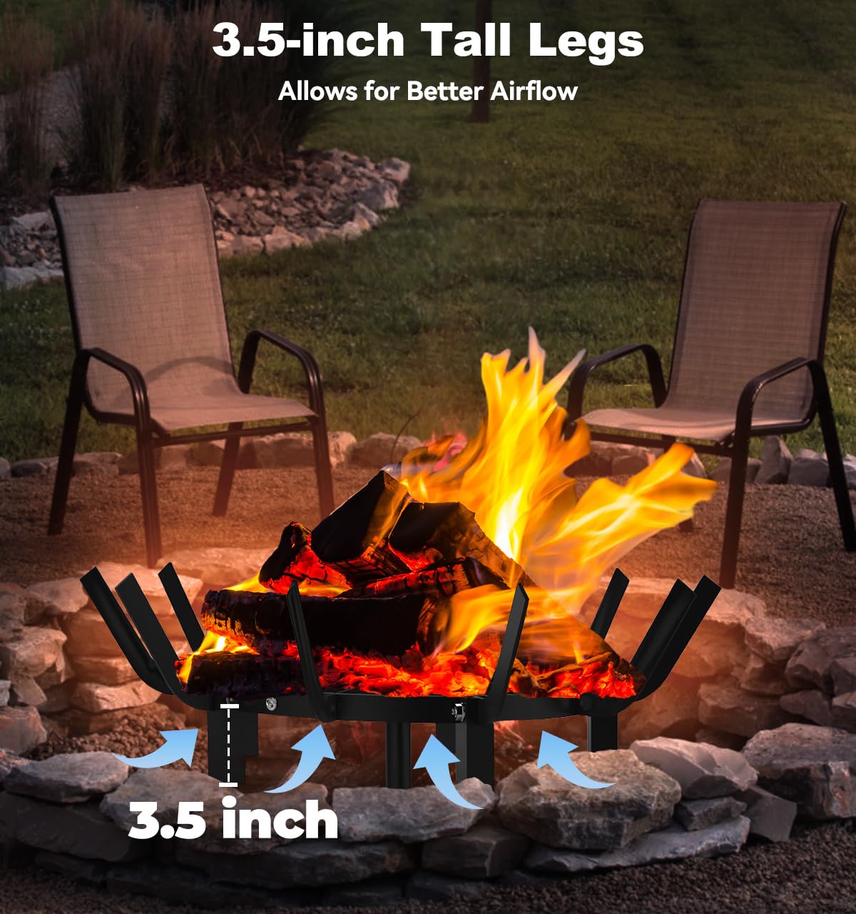 Mondazie indoor-outdoor fire pit grate for versatile use