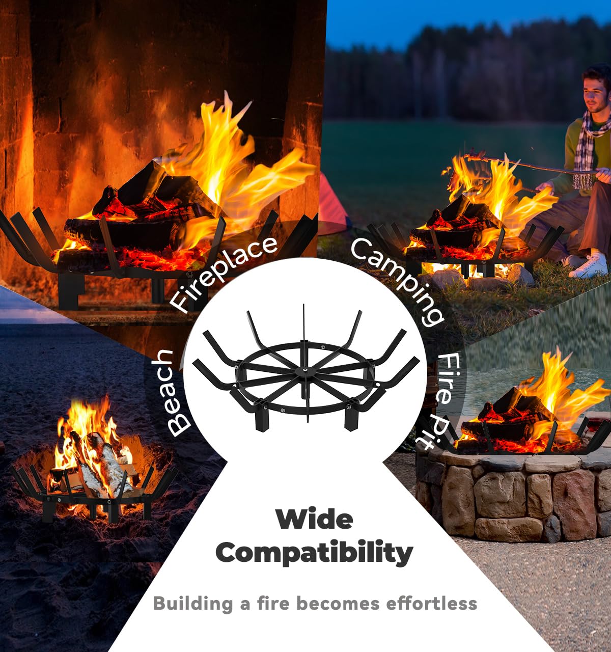 Mondazie heavy-duty steel grate endures heat during long fires